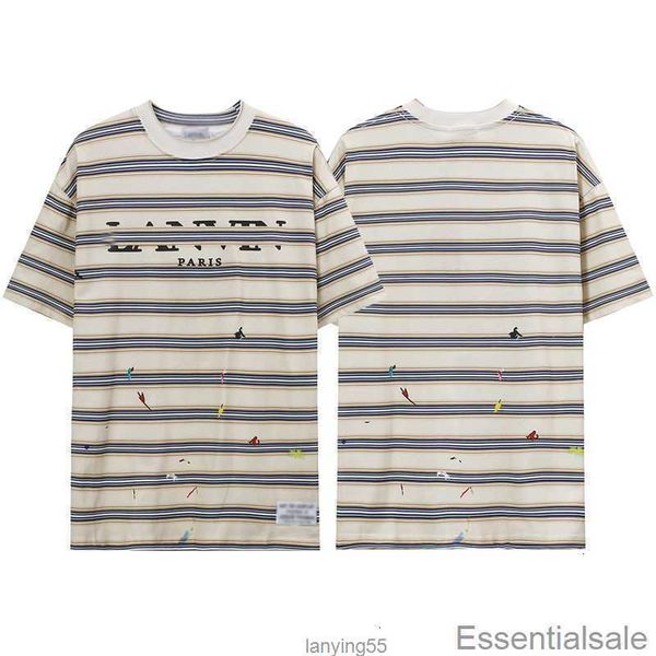 

2023 summer mens lanvins t-shirts designer embroidery stripe short sleeve casual oversize cotton t shirt womens tees luxury men hip hop 9v9w, White;black