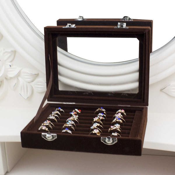 

large capacity jewelry storage box velvet earring ring necklace with lock display holder 230814, Black;white