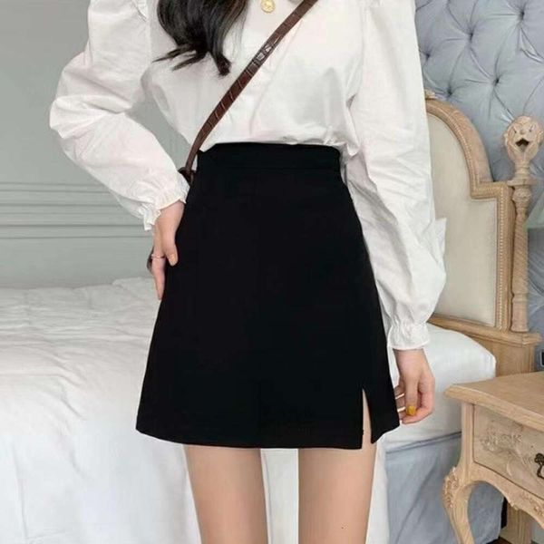 

grey suit a line skirt for women summer korean style students all match split black hips
