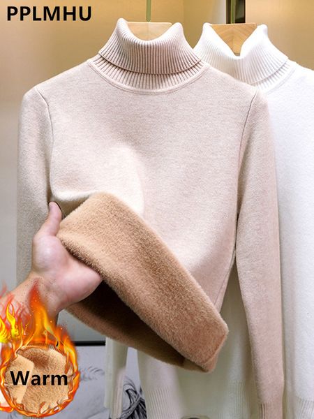 

women's sweaters turtleneck winter sweater women elegant thicken velvet lined warm sueter knitted pullover slim jersey knitwear jumper, White;black