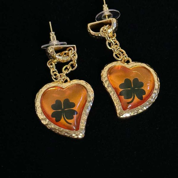 

designer earrings sl luxury women's love clover orange pendant versatile temperament new silver needle earrings accessories valentine&#, Golden