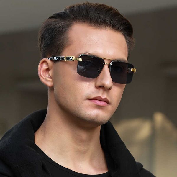 

Fashion Designer Cool sunglasses Men's and Women's Metal Alloy Frameless Trimmed Sunglasses Printed Mirror Legs