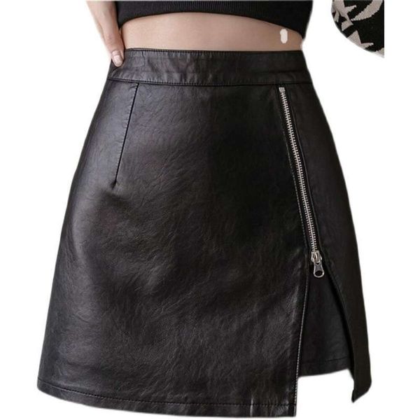 

black leather skirt for women students split fashionable high waisted a line pu bag hip