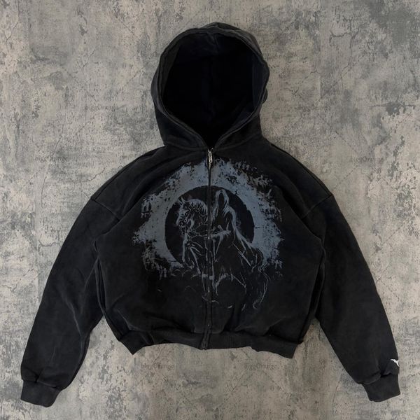 

women s hoodies sweatshirts 2023 dark graphic print super dalian hoodie male y2k goth punk harajuku street zipper couple casual loose sweats, Black