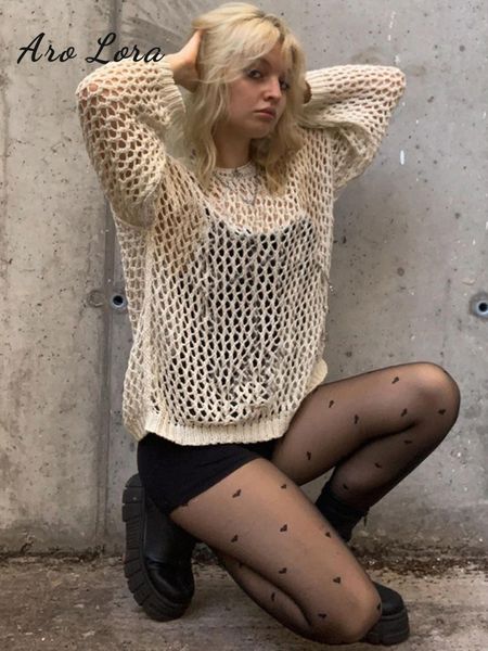 

women's sweaters y2k harajuku hollow out knitted sweater for women autumn vintage long sleeve knitted pullover female retro smock sweat, White;black