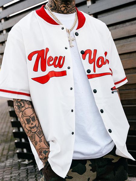 

men's dress shirts hip hop mens oversize shirt fashion graphic print short sleeve loose streetwear men y2k style stand collar buttoned, White;black