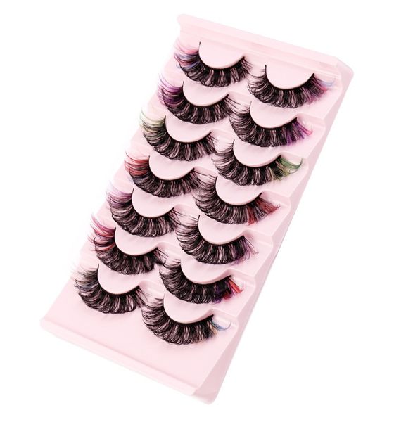 

multilay thick colored eyelashes extensions naturally soft wispy handmade reusable fluffy fake lashes with color light flexible full strip l