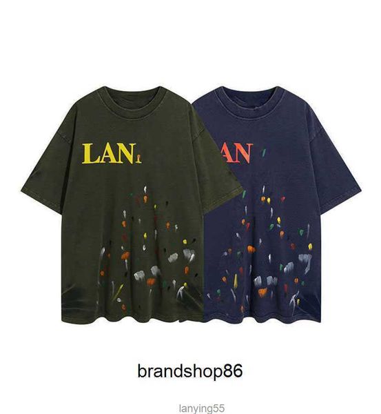 

men's t-shirts ss23 designer lanvins letter printing ink splashing color dots short sleeve men's and women's lovers t-shirt t, White;black