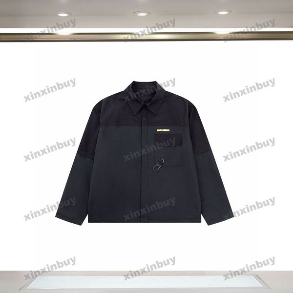 

xinxinbuy men designer coat jacket tech outdoor letter embroidery long sleeve women gray black khaki green xs-xl, Black;brown