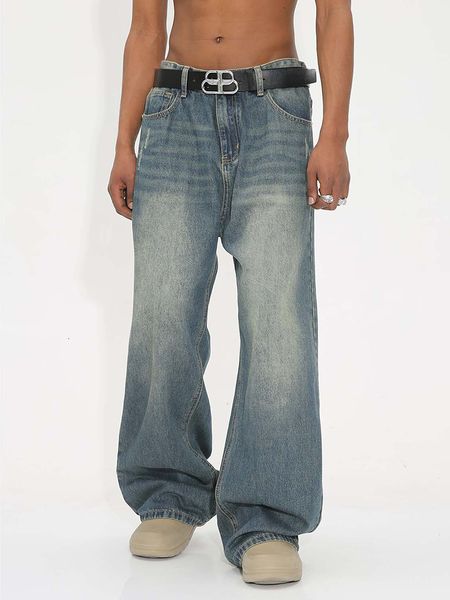 

men's jeans y2k trendy men's casual washed denim pants summer korean style loose wide leg high waist jeans fashion versatile 23082, Blue