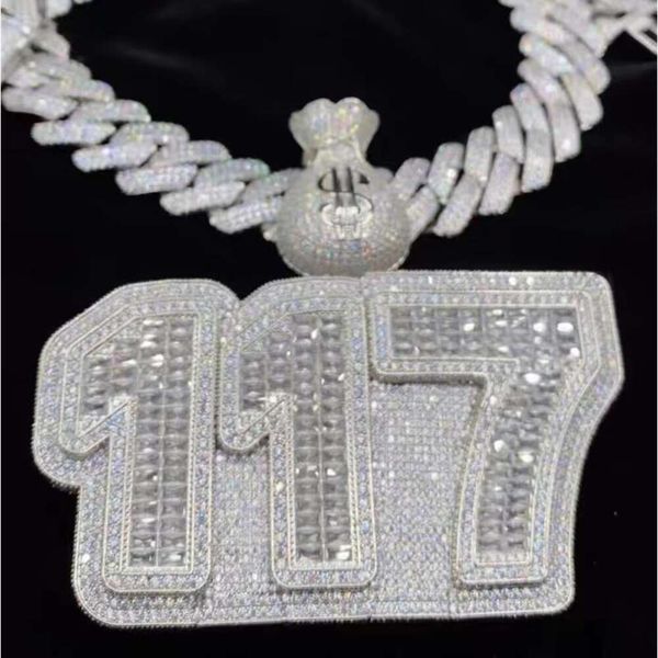 

custom vvs moissanite number pendant sterling sier rapper iced out necklace hip hop men women jewelry, Silver