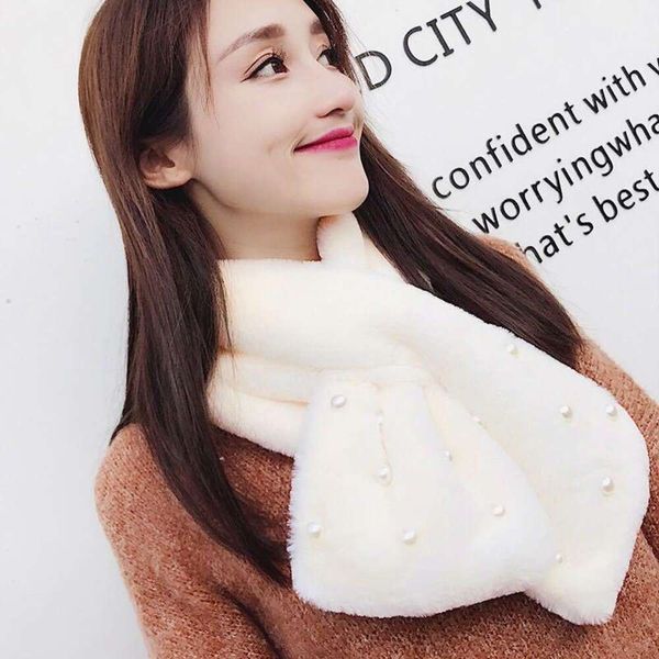 

scarf women winter korean students thick warm imitation rabbit fur pure color versatile long beaded, Blue;gray