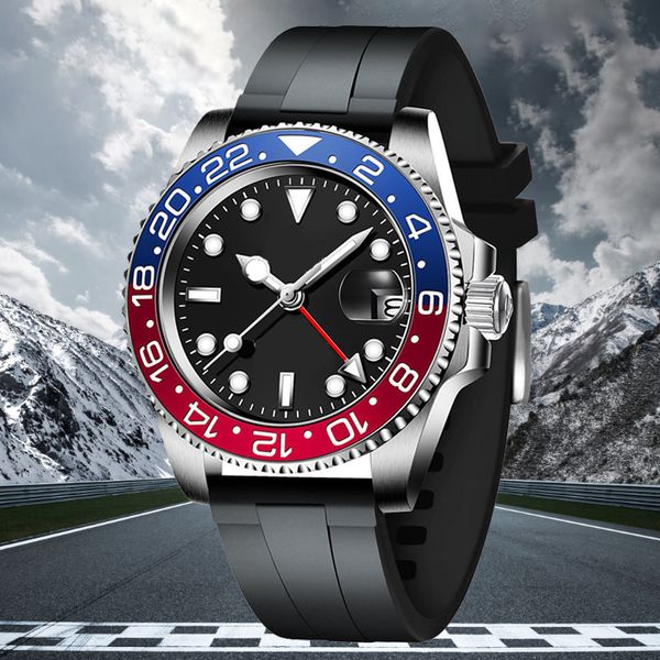 

mens gmt watch designer luxury master watches 40mm black dial mechanical ceramic bezel fashion classic rubber band water resistsnt sapphire, Slivery;brown