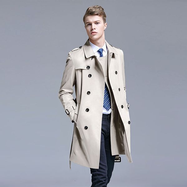 

men's trench coats spring autumn fashion coat korean style british young male long overcoat trendy winter windbreaker men jacket 230826, Tan;black