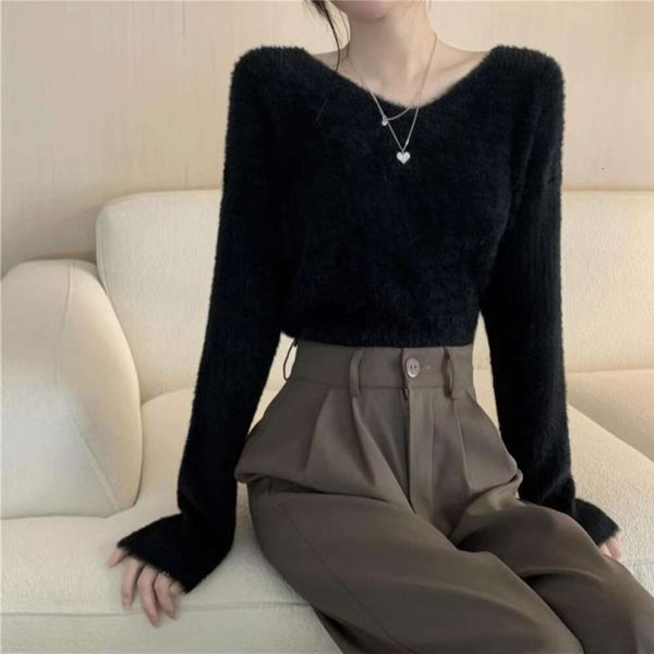 

autumn and womens sweaters winter retract style imitation mink velvet loose casual v neck sweater this years, White;black