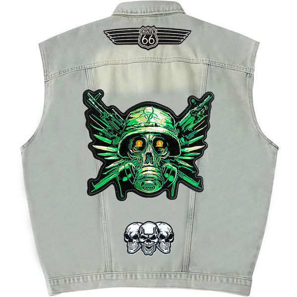 

men's vests short loose men denim vest motorcycle waistcoat embroidery patches sleeveless cowboy jacket club riding punk veste 230826, Black;white