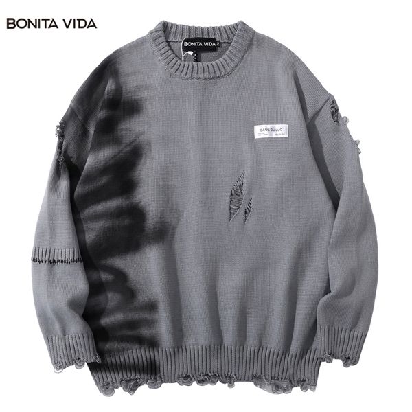 

men's sweaters oversize pullovers ripped sweater for men autumn harajuku style y2k couple knit jumper vintage knitted man punk gothic c, White;black