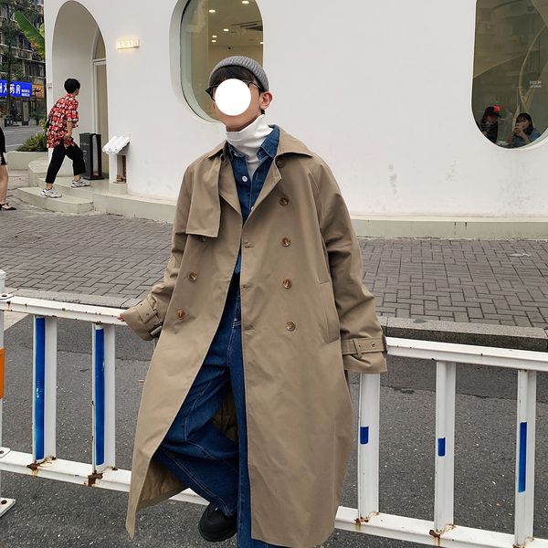 

men's trench coats mens fashion autumn men long jacket streetwear casual solid loose windbreaker plus size 5xlm 230826, Tan;black