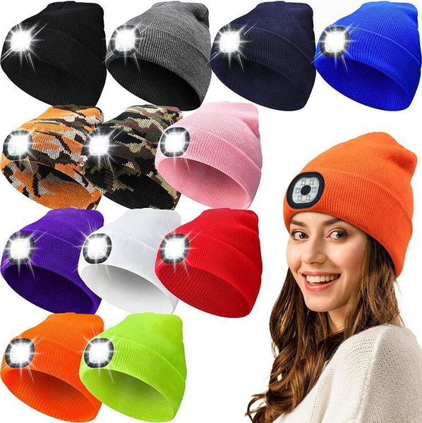 

2023 qc new winter warmer fishing running knitted beanie hat men led light knitted hat for camping climbing outdoor activity