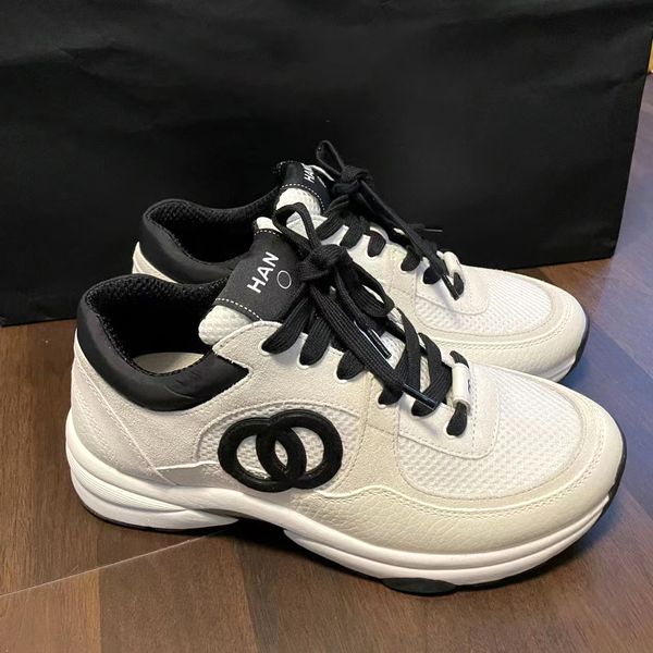 

women men designer fabric suede calfskin laminated trainer easy to wear summer leather popular lace up knitting sneaker white gold silver lu, Black