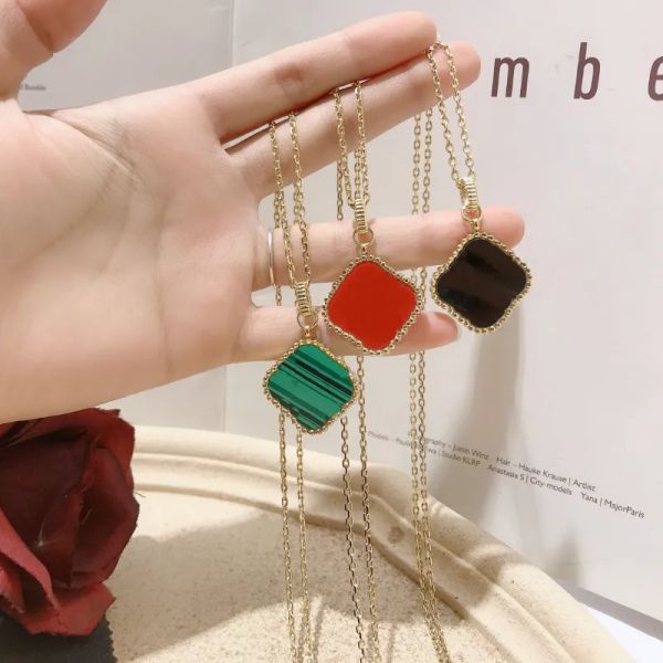 

designer flowers necklace clover pendant chain crystal 18k gold plated stainless steel letter luxury necklaces women statement jewelry, Silver