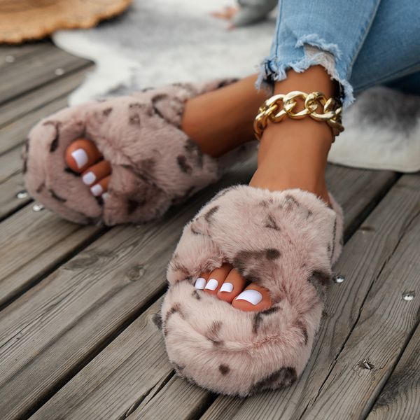 

monograms fur furry ladies casual slippers winter indoor warm plush slipper house full soft fluffy platform slides flats heel flat mules lux, Black