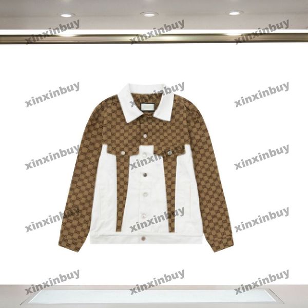 

xinxinbuy men designer coat jacket panelled double letter jacquard fabric long sleeve women gray black red blue s-2xl, Black;brown