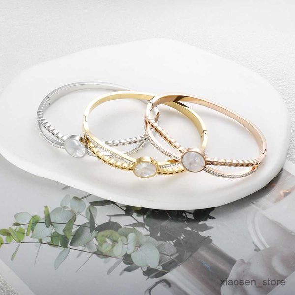 

bracelets stainless steel bangle white shell crystal bracelets bangles for women fashion jewelry gift r230828, Golden;silver