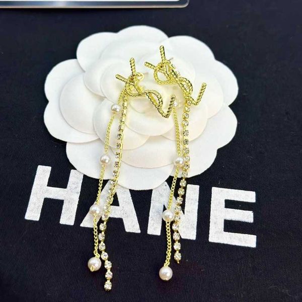

designer sl luxury fashionable and luxury letter earrings pearl inlaid temperament diamonds tassel pendant earrings stylish romantic accesso, Golden