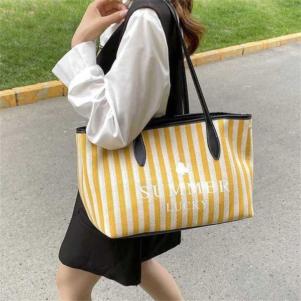 

12% off bag 2024 new launch designer handbag canvas stripe contrast shoulder new high capacity trend daily travel tote