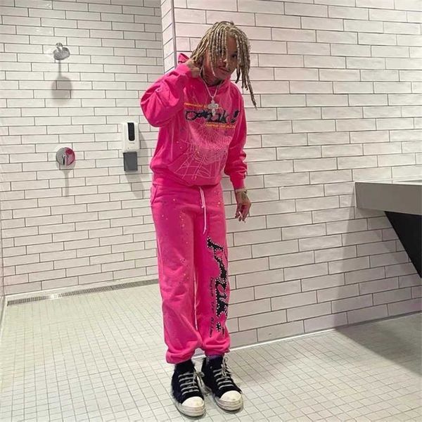 

spider pink sp5der hoodies young sweatshirts streetwear thug 555555 angel hoody men women 11 web pullover fast way, Black