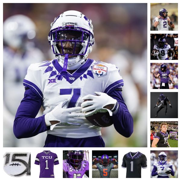 

2023 tcu horned frogs football jersey 12 terrence cooks jr. 0 cam cook 18 jack bech 26 grant tisdale 21 bud clark 24 avery helm 94 micheal i, Black