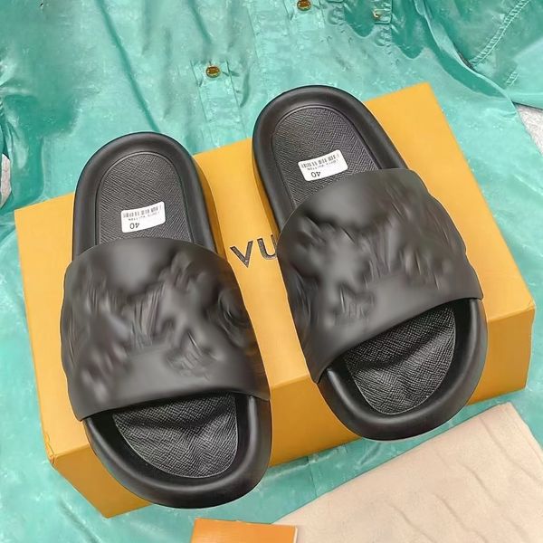 

luxury man shoe designer slipper woman slide waterfront mule embossed rubber waterproof slipper summer beach flip flop outdoor leisure sanda, Black