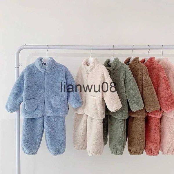 

clothing sets children's autumn winter thicken warm suits boys and girls fleece solid zipper twopiece sets pajamas kids 210yrs outfits, White