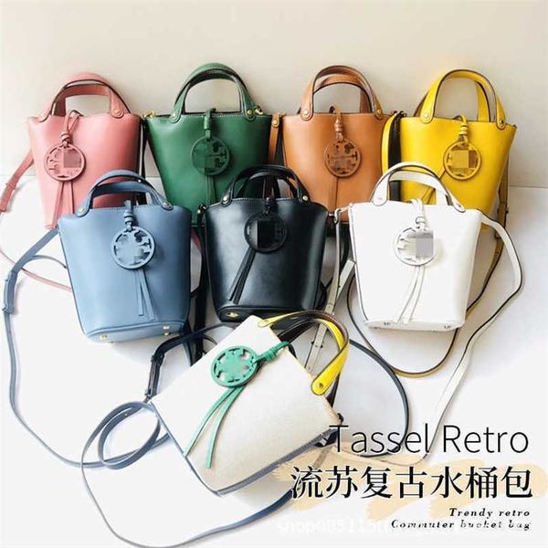 

20% off bag 2024 new launch designer handbag early launch genuine leather new type tassel cowhide bucket large capacity oblique span one han