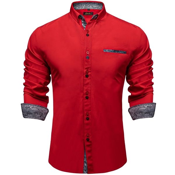 

men's dress shirts luxury designer red shirt cotton polyester contrast stitching social casual blouses men clothing for party 230826, White;black