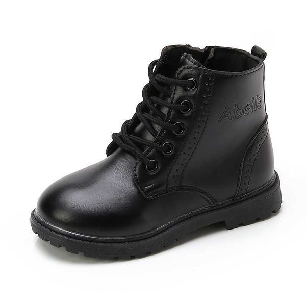 

boots boys boots girls tide boots black leather classic kids ankle boots size 21-37 cross-tied children' tide boots soft autumn l0828, Black;grey