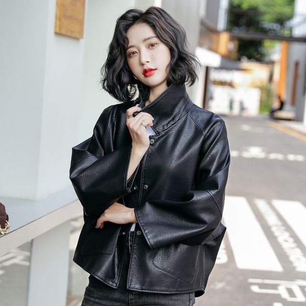 

womens leather faux jacket genuine coat real women 230828, Black