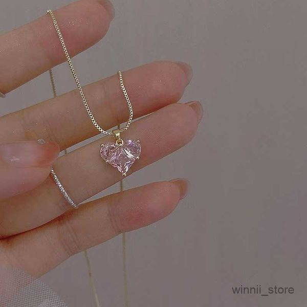 

pendant necklaces lats new fashion trend design elegant delicate pink love clavicle necklace for women cute jewelry gift r230828, Silver