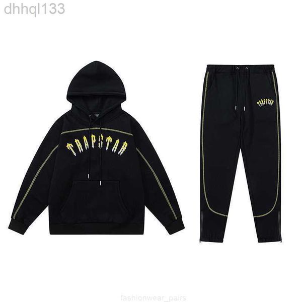 

designer clothing mens sweatshirts fashion streetwear trapstar gradient embroidery letter plush sweater pants hooded autumnwinter casual men, Black