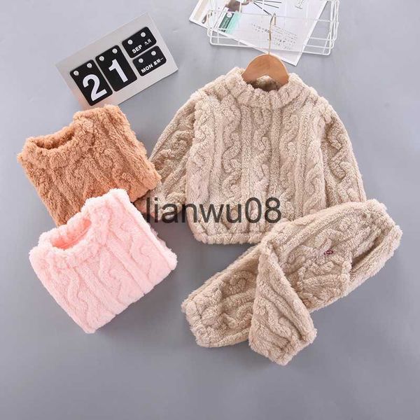 

clothing sets 1 2 3 years autumn winter boys girls clothing set solid color plus velvet keep warm ants 2pcs suit for kids home clothing x082, White