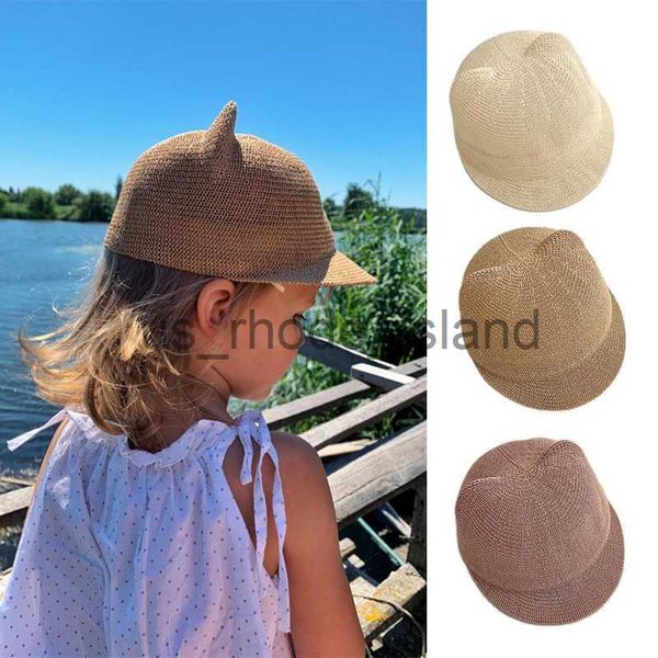 

caps hats new straw baby hat summer kids boy girl sun hat with ears beach kids panama hats children baseball cap casquette enfant x0828, Yellow