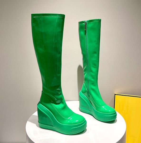 

designer boots women muffin thick sole fashion knee-high knee boots winter nappa leather platform comfort motorcycle, Black