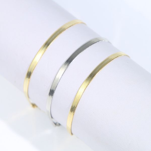 

925 sterling silver luxury classic fashion designer 3mm flat snake chain bangle elegant bracelet hip hop women lady party gift wholesale jew, Golden;silver