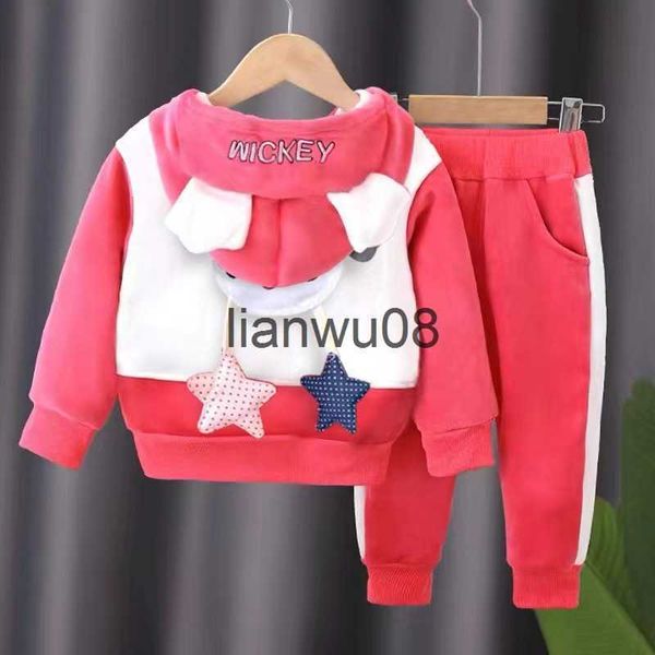 

clothing sets winter children suit girls fleece thicken sets boy cartoon plus thick velvet hooded coatpants infant keep warmtrack sui06y x08, White