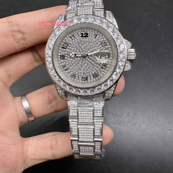 

popular men's iced out diamond watch silver stainless steel size full diamonds 40mm automatic movement watches shiny good, Slivery;brown