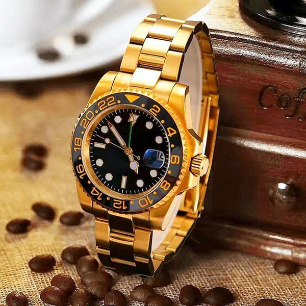 

mens watch glide lock ceramic bezel sapphiremechanical submarine watches 904l steel dive wristwatches sapphire luminous rlx watches, Slivery;golden