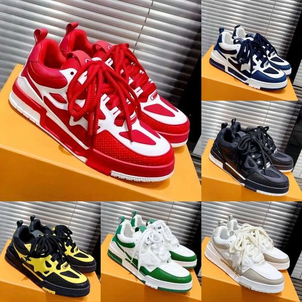 

designer skate sneaker virgil casual shoes calfskin leather abloh black white green red blue leather overlays with box size 35-46721
