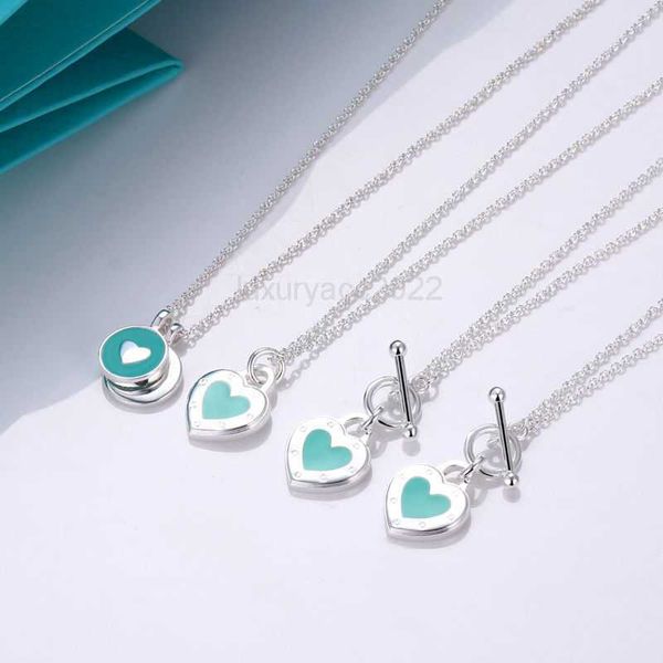 

designer bracelet jewelry enamel blue heart necklace women's t double round cake heart-shaped ot buckle pendant clavicle chain same lov, Black