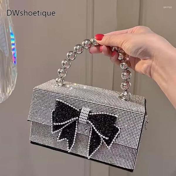 

blingbling crystal bows women crossbody beads pearl square party
